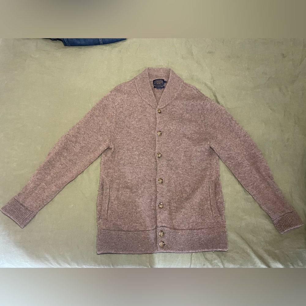 Pendleton Brown Cardigan Sweater 100% Shetland Wool